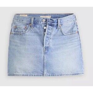 Levis Mini Icon Skirt Womens Blue Denim Medium Wash Summer Fit Logo Cotton SZ 32
